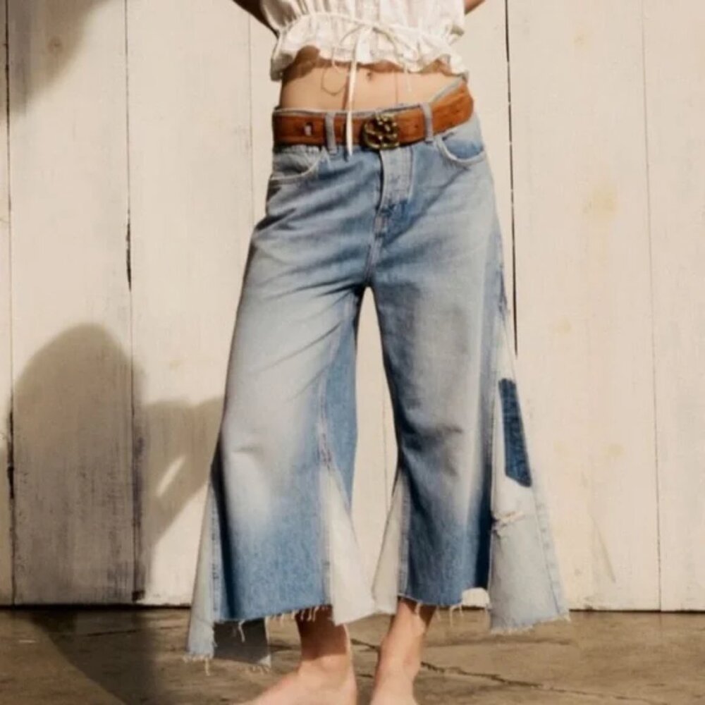 041 Free People We The Free Ripple Wide Leg Cropped Jeans NWT Size 24 - Picture 2 of 4